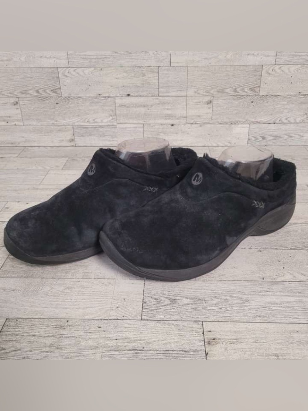 Women’s Merrell Encore Black Suede Leather Fur Lined Ice Clogs Size 10